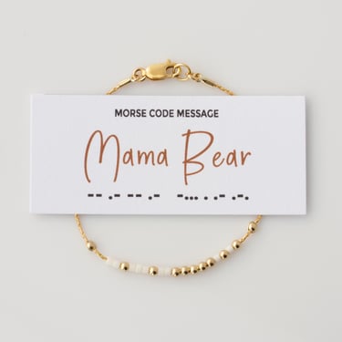 Mama Bear Morse Code Bracelet in 14K Gold filled or Sterling Silver, Mother's Day Gift For Mom, Birthday Gift for Her 