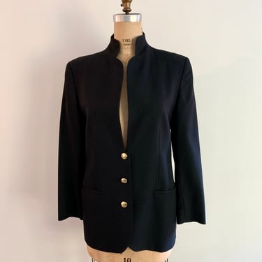 Genny vintage 90s black wool 3 button blazer-size M (marked 38) 