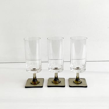 Vintage Mid Century Modern Rosenthal Glass Footed LINEAR 5 7/8" Tall Drinking Glasses with Smokey Grey Bases * SEVERAL AVAILABLE* 