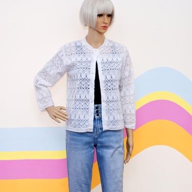 Vintage 1960s White Cardigan Sweater | Small | i-15 