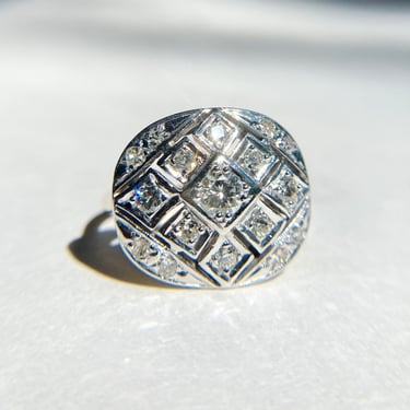Antique Art Deco 14K Gold Diamond Plaque Ring ~.60 Ct Sz 7.5 6.4g Engagement 