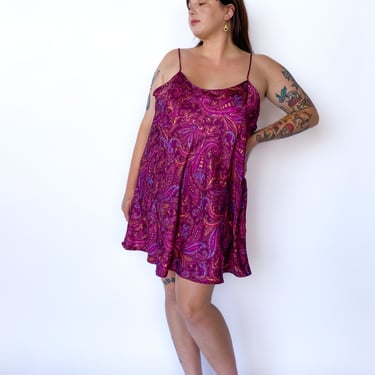 1990s Purple Paisley Slip Dress, sz. 3XL