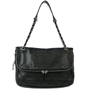 Chanel Black Calfskin Expandable Flap Handbag