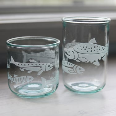 Fish Recycled Glass Cup - Sockeye Salmon eco glass tumbler for drinking or candles 