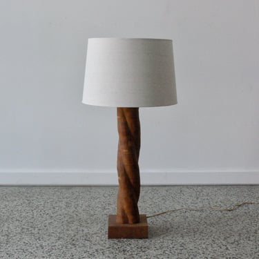 Vintage Handmade Solid Walnut Table Lamp 