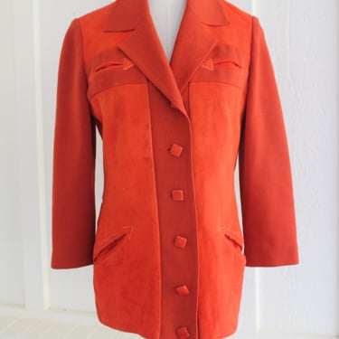 Western - Burnt Orange - Jacket / Sweater - Suede/Wool - Smiley Pockets - Estimated size S - Retailed at  Gimbels 