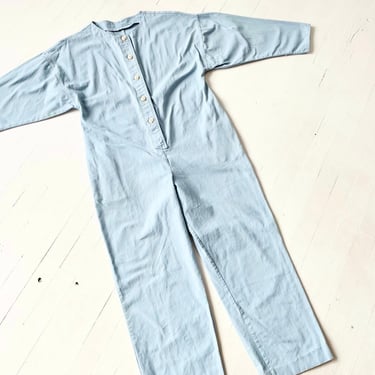 Vintage Blue Cotton Jumpsuit with White Buttons 