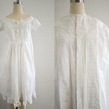 1800s/Victorian White Cotton Embroidered Robe and Night Gown Set 