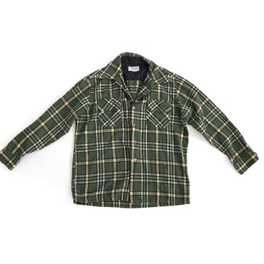 Vintage 70s green woven wool plaid shirt 