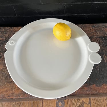 Vintage Mod Fish Serving Platter - From Israel - White Glazed Stoneware 