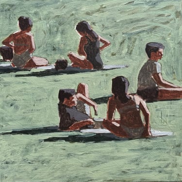 People in Park - Original Acrylic Painting on Canvas 14 x 14, michael van 