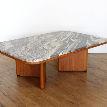 Cipollino Ondulato Marble Coffee Table Teak Danish Vintage 70s 80s Danish Modern Scandinavian 