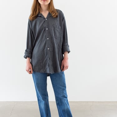 Vintage Rinsed Charcoal Black Long Sleeve Blouse | Grey Button Up Utility Shirt | Crinkled Workwear Overdye | M | 