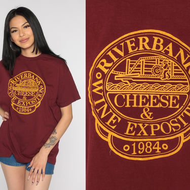 Riverbank Wine & Cheese Exposition Shirt 1984 California T-shirt 80s Drinking Festival Graphic Single Stitch Burgundy Vintage 1980s Large 