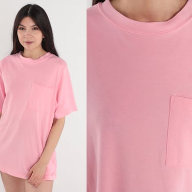 Pink Pocket Tee 90s T-Shirt Retro Plain TShirt Solid T Shirt Minimalist Top Basic Shirt Streetwear Solid Top Normcore Vintage 1990s Large L 