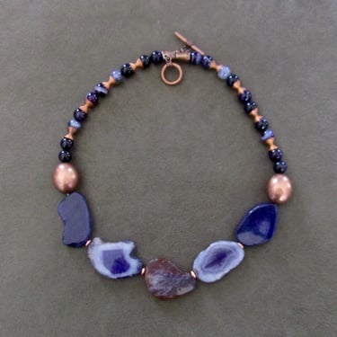 Purple agate slab stone statement necklace 