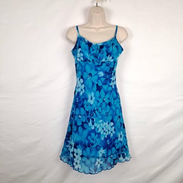 Vintage Y2K Blue Floral Sun Dress 
