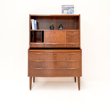 Erling Torvits Walnut Secretary Desk with Wave Front, Denmark, 1960s 