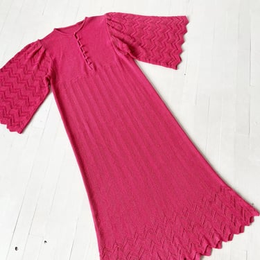 1970s Magenta Crochet Dress 