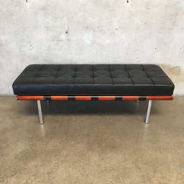 Mid Century Style Letaher Bench with Black Leather Cushion