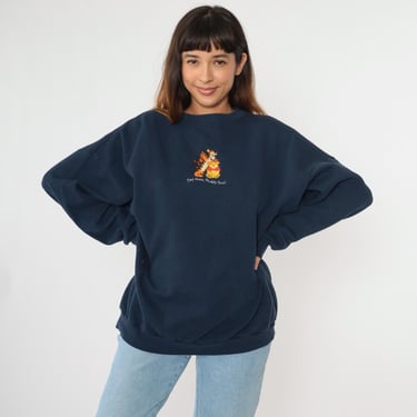 Vintage Winnie The Pooh Sweatshirt Tigger Navy Blue Walt Disney Sweater 90s Graphic Shirt Embroidered Cartoon 1990s Crewneck 3x Plus Size 