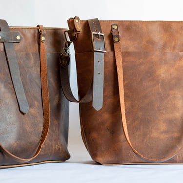 Leather Tote Bag | Brown Leather Handbag | Made in USA | The Deluxe Leather Market Tote  