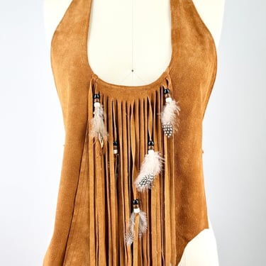 Suede Feather Halter Top