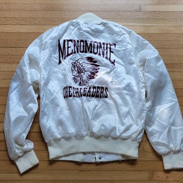 Vintage 1970's Menomonie Cheerleaders Jacket / Indians / White Nylon Men's M / Women's L to XL 