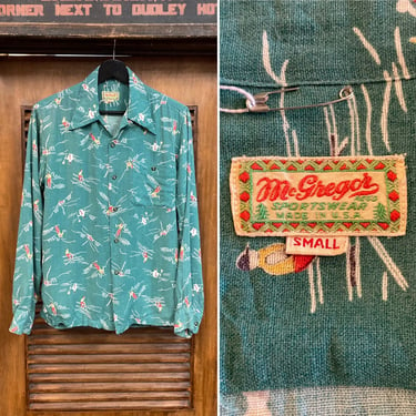Vintage 1950’s “McGregor” Snowman x Skier Rayon Atomic Rockabilly Shirt, 1940’s, Loop Collar, 50’s Vintage Clothing 
