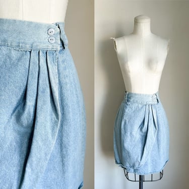Vintage 1980s Denim Wrap Mini Skirt / XS-S 