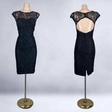 VINTAGE 1980s Lace Illusion Party Dress | Alfred Angelo | Open Back | 80s Bodycon Wiggle Cocktail Dress | Whimsy Goth | VFG 