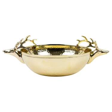 Brass Bowl Centerpiece with Stag Heads, Italy 1980s