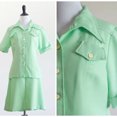 70s lime green skirt set 