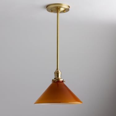Amber Glass Cone Lighting - 10" Yellow Ceiling Light - Midcentury Modern - Island Lighting - Ceiling Fixture - Brass Light 