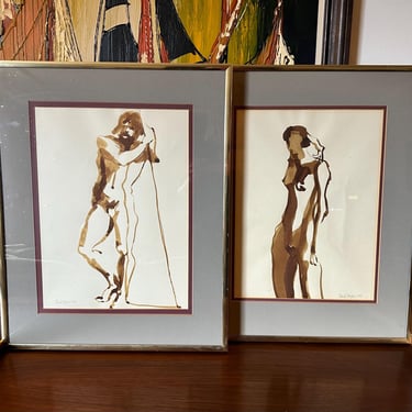 Vintage Signed & Dated Watercolor Nudes Set Framed 1981 