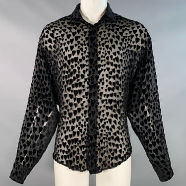 AMI by ALEXANDRE MATTIUSSI Size M Black Burnout Hearts Viscose Silk Long Sleeve Shirt