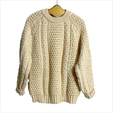 Unisex vintage aran knit fisherman's sweater - size men's medium, women's large 