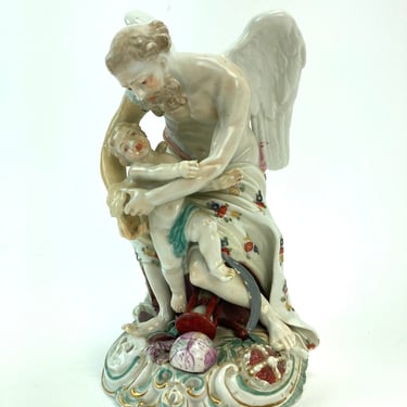 19th Century Derby Porcelain Figural Group Time Clipping the Wings of Love as-is 