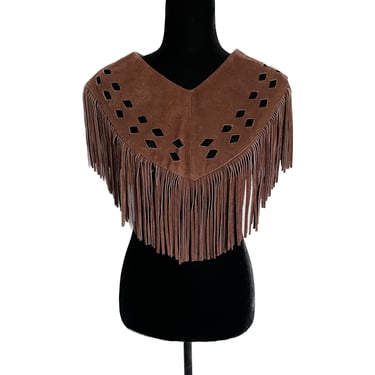 Vintage Brown Suede Fringed Collar, Fringe Bib, Boho Collar 