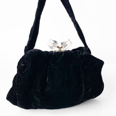 1950s Black Velour Handbag
