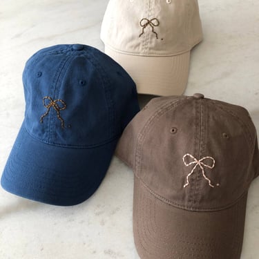 Hand embroidered bow caps, neutral