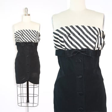 Tuxedo mini dress | Vintage 80s striped Black + white mini dress 