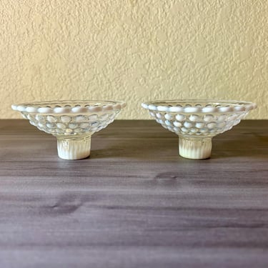 Vintage 1940s Anchor Hocking Moonstone Hobnail Candle Holder, Holds Tapered Candle set of 2 