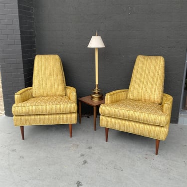 Yellow Midcentury High Back Lounge Chairs