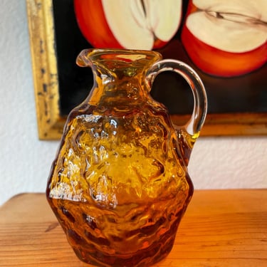 Vintage Pilgrim Handblown Glass Amber Small Pitcher With Applied handle | Hexagonal  Glass Pitcher 