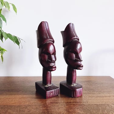 Vintage African Hand-Carved Wooden Bookends 