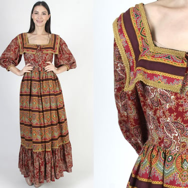 Fern Violette Renaissance Fair Dress, Vintage Jay Morley Maxi, Cottagecore Paisley Print Gown 