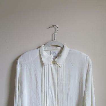 90s Pleated Long Sleeved Blouse Petite M L 41 Bust 