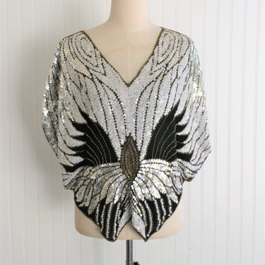1970's - Beaded Butterfly - Art Deco - Concert - Festival -Crop Top - by SHOMAX 
