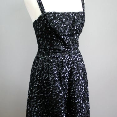 1960s-70s Black Sequin Cocktail Dress-Party Dress- Size Small 2/4 